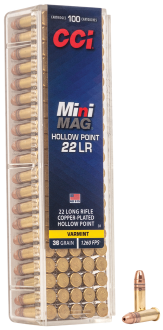 CCI 0031 Mini-Mag High Velocity 22LR 36gr Copper Plated Hollow Point 100 Per Box/50 Case