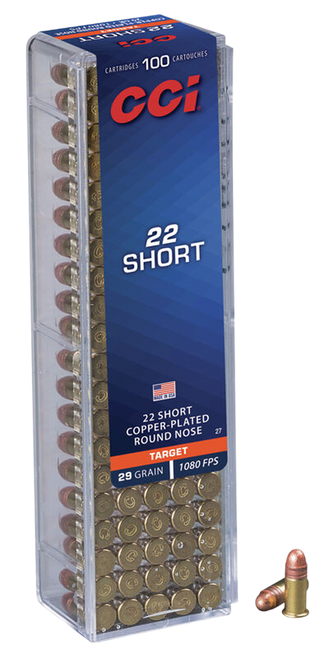 CCI 0027 Target Rimfire 22Short 29gr Copper Plated Round Nose 100 Per Box/50 Case