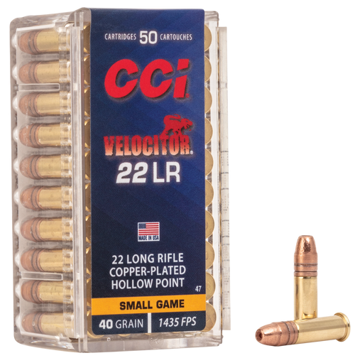 CCI 0047 Velocitor Rimfire 22LR 40gr Copper Plated Hollow Point 50 Per Box/100 Case
