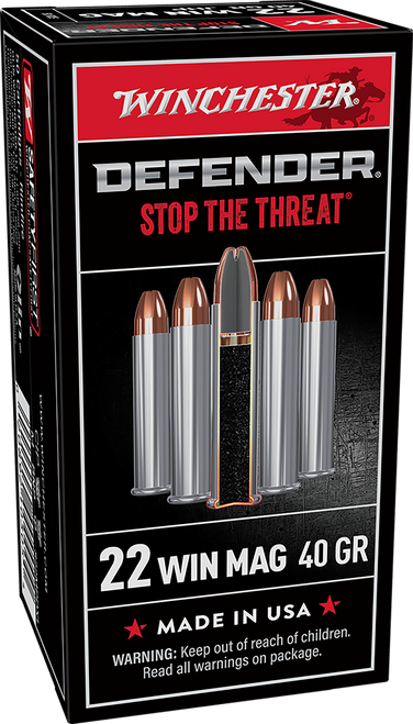 Winchester Ammo S22MPDX1 Defender  22WMR 40gr Jacketed Hollow Point 50 Per Box/20 Case