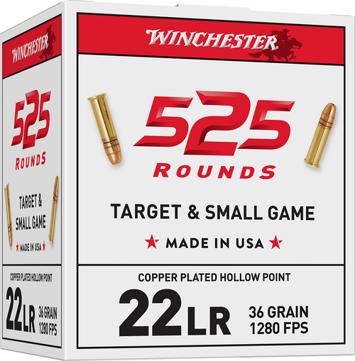 Winchester Ammo 22LR525HP USA  22LR 36gr Copper Plated Hollow Point 525 Per Box/10 Case *Bulk