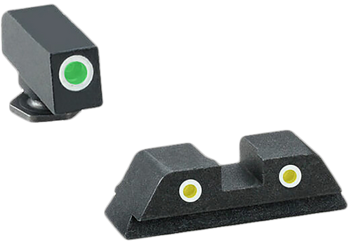 AmeriGlo GL115 Classic Tritium Sight Set for Glock  Green Tritium White Outline Front Sight-Yellow Tritium White Outline Rear Sight