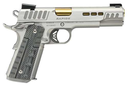 Kimber Mfg.,inc 3000424 Rapide Dawn 10mm Auto 8+1 5" Gold TiN Stainless Steel Barrel, Lightening Cut/Serrated Stainless Steel Slide, Stainless Steel Frame w/Beavertail, Black & Gray G10 Grip