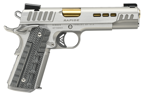 Kimber Mfg.,inc 3000423 Rapide Dawn 45 ACP 8+1 5" Gold TiN Stainless Steel Barrel, Lightening Cut/Serrated Stainless Steel Slide, Stainless Steel Frame w/Beavertail, Black & Gray G10 Grip