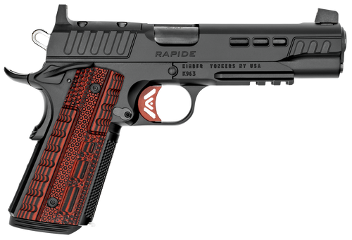 Kimber Mfg.,inc 3000452 Rapide Heat 45 ACP 8+1 5.50" Black DLC Steel Barrel, KimPro II Black Lightening Cut/Optic Ready/Serrated Steel Slide, Kimpro II Black Steel Frame w/Beavertail, Red G10 Grip