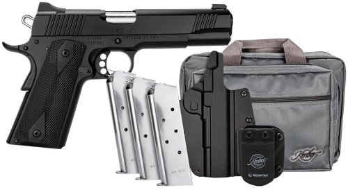 Kimber Mfg.,inc 3700812 Custom LW Club Bundle 45ACP 7+1 5" Front Serrations Stainless Slide KimPro Black F/S Rubber Grip