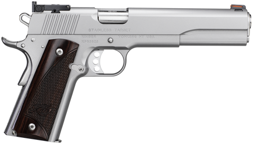 Kimber Mfg, Inc 3000373 Target Long Slide 45 ACP 7+1 6" Stainless Match Grade Barrel, Satin Silver Long/Serrated Stainless Steel Slide, Satin Silver Stainless Steel Frame w/Beavertail, Rosewood Grip