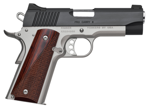 Kimber Mfg, Inc 3200333 Pro Carry II  9mm Luger 9+1 4" Stainless Match Grade Barrel, Matte Black Brushed Serrated Steel Slide, Satin Silver Aluminum Frame w/Beavertail, Rosewood Grip