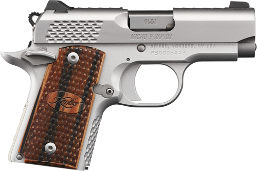Kimber Mfg.,inc 3300109 Micro 9 Stainless Raptor 9mm 6+1 3.15" Stainless Steel Slide KimPro Silver Zebrawood with Scale Pattern and Kimber logo Grip