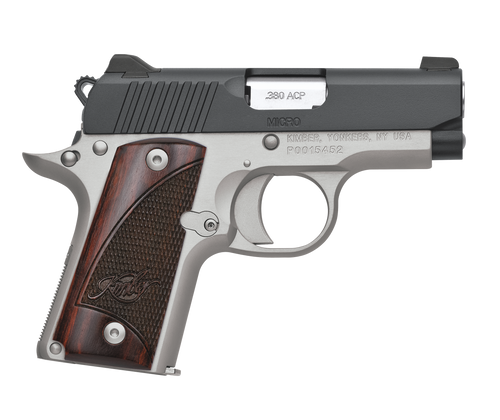 Kimber Mfg.,inc 3300206 Micro Two-Tone NS 380 ACP 7+1 2.75" Matte Black  Stainless Steel Slide Brush Polished Checkered Rosewood Grip