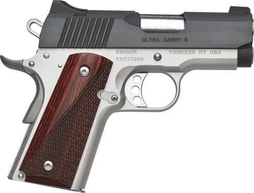 Kimber Mfg, Inc 3200321 Ultra Carry II  45 ACP 7+1 3" Stainless Match Grade Barrel, Matte Black Brushed Serrated Steel Slide, Satin Silver Aluminum Frame w/Beavertail, Rosewood Grip