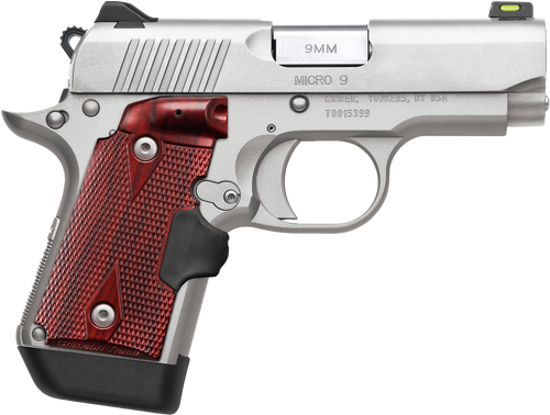 Kimber Mfg.,inc 3700482 Micro 9  Stainless Steel 9mm 7+1 3.15" Satin Silver Slide Rosewood Grip