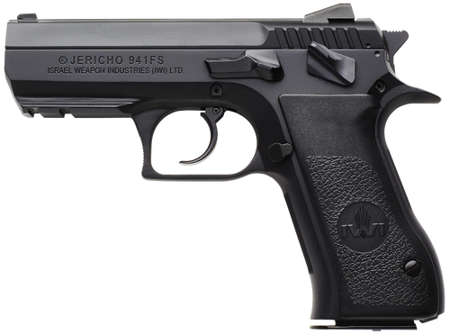 IWI US J941FS910ORP Jericho 941 Mid-Size Frame 9mm Luger 10+1 3.80" Black Chrome Lined Steel Barrel, Black Serrated Steel Slide & Frame w/Beavertail & Picatinny Rail, Black Textured Grips