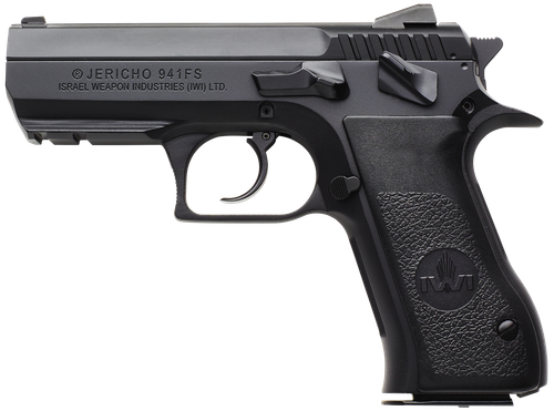 IWI US J941FS910ORP Jericho 941 Mid-Size Frame 9mm Luger 10+1 3.80" Black Chrome Lined Steel Barrel, Black Serrated Steel Slide & Frame w/Beavertail & Picatinny Rail, Black Textured Grips