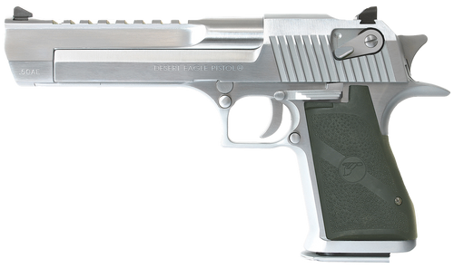 Magnum Research DE50BC Desert Eagle Mark XIX 50 AE Caliber with 6" Picatinny Rail Barrel, 7+1 Capacity, Overall Brushed Chrome Finish Carbon Steel, Beavertail Frame, Serrated Slide & Black Rubber Grip