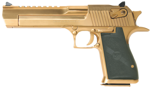 Magnum Research DE50TG Desert Eagle Mark XIX 50 AE Caliber with 6" Picatinny Rail Barrel, 7+1 Capacity, Overall Titanium Gold Finish Carbon Steel, Beavertail Frame, Serrated Slide & Black Rubber Grip