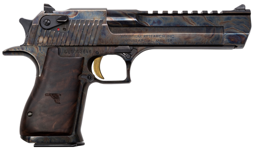 Magnum Research DE50CH Desert Eagle Mark XIX 50 AE 6" 7+1 Color Case Hardened Carbon Steel with Clear Cerakote Frame & Slide Walnut with Engraved Desert Eagle Logo Grip