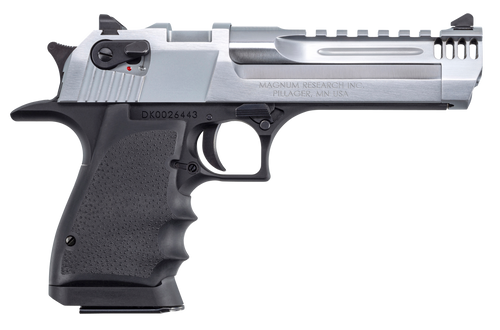 Magnum Research DE50L5BC Desert Eagle L5 50 AE 5" with Muzzle Brake 7+1 Black Hardcoat Anodized Aluminum Frame Brushed Chrome Carbon Steel Slide Black Hogue Wraparound Rubber Grip
