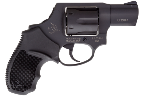 Taurus 2-856021CH 856  Small 38 Special +P 6 Shot 2" Matte Black Carbon Steel Barrel, Cylinder & Frame, Black Finger Grooved Rubber Grip, Transfer Bar Safety, Concealed Hammer