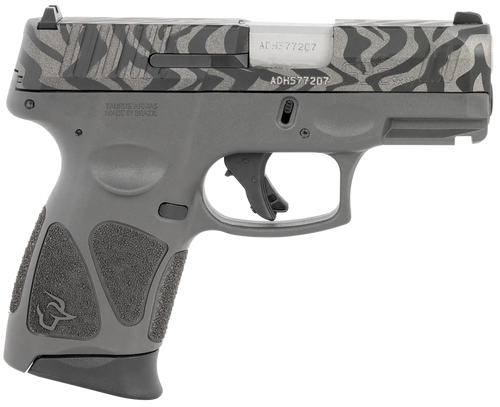 Taurus 1G3C931GZEB G3C  Compact Frame 9mm Luger 12+1 3.26" Matte Stainless Steel Barrel, Gray w/Zebra Stripes Serrated Steel Slide, Black Polymer Frame w/Picatinny Rail, Black Polymer Grip, Right Hand