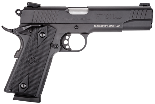 Taurus 1-191101FS 1911  Full Size 45 ACP 8+1 5" Matte Stainless Steel Barrel, Matte Black Serrated Steel Slide & Frame, Black Checkered Polymer Grip, Right Hand