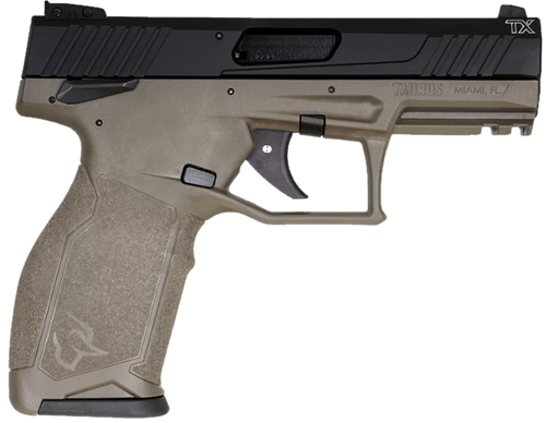 Taurus 1-2TX22141O 2TX  Full Size Frame 22 LR 22+1 4.60" Matte Black Threaded Barrel, Black Anodized Serrated Slide, OD Green Polymer Frame w/Picatinny Rail, Textured Grip