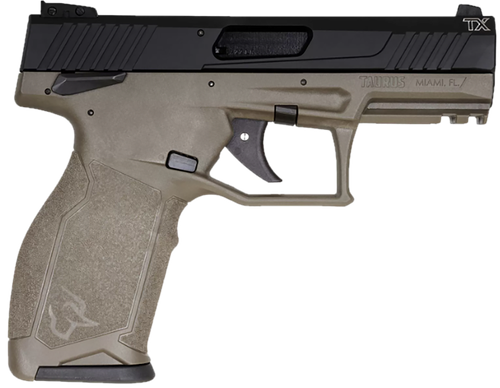 Taurus 1-2TX22141O 2TX  Full Size Frame 22 LR 22+1 4.60" Matte Black Threaded Barrel, Black Anodized Serrated Slide, OD Green Polymer Frame w/Picatinny Rail, Textured Grip