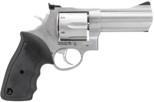 Taurus 2-440049 44  Large 44 Rem Mag 6 Shot 4" Matte Stainless Ported Barrel, Cylinder & Frame, Black Finger Grooved Rubber Grip, Transfer Bar Safety, Exposed Hammer