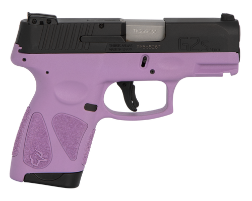 Taurus 1G2S931LP G2S  Compact Frame 9mm Luger 7+1 3.26" Matte Stainless Steel Barrel, Matte Black Serrated Alloy Steel Slide, Light Purple Polymer Frame w/Picatinny Rail & Polymer Grip, Right Hand