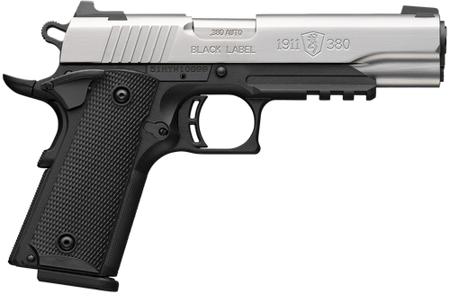 Browning 051120492 1911 Black Label Full Size Frame 380 ACP 8+1 4.25" Stainless Steel Barrel, Satin Stainless Serrated Slide, Matte Black Polymer Frame w/Picatinny Rail, Black Polymer Grip