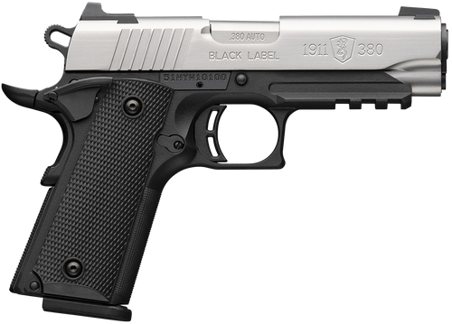 Browning 051121492 1911 Black Label Compact 380 ACP 8+1 3.63" Stainless Steel Barrel, Satin Stainless Steel Serrated Slide, Matte Black Polymer Frame w/Picatinny Rail, Black Polymer Grip