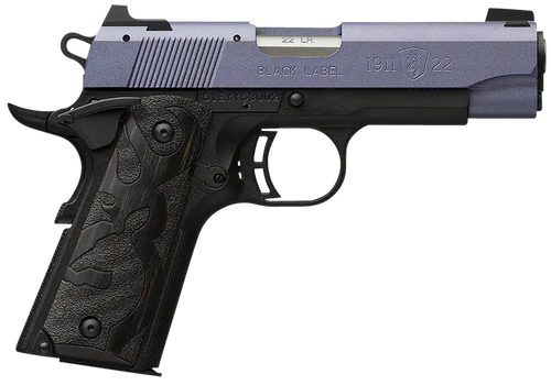 Browning 051894490 1911 Black Label Compact Frame 22 LR 10+1, 3.63" Matte Stainless Steel Barrel, Crushed Orchid Cerakote Serrated Slide, Matte Black Polymer Frame w/Beavertail