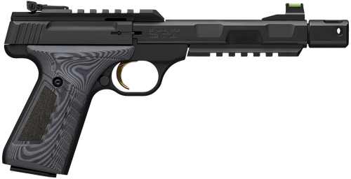 Browning 051598490 Buck Mark Contour Pro 22 LR 10+1 4.40" Black Threaded w/Compensator Barrel, Matte Black Picatinny Rail Receiver, Matte Black Aluminum Frame w/Picatinny Rail, Black/Gray G10 Grip