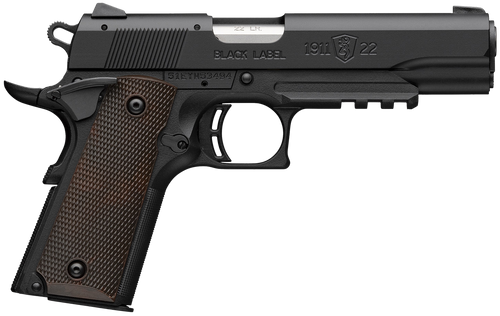 Browning 051065490 1911 Black Label Full Size Frame 22 LR 10+1 4.25" Stainless Steel Barrel, Matte Black Serrated Slide, Matte Black Polymer Frame w/Picatinny Rail, Brown Composite Grip