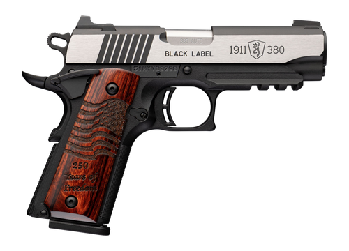Browning 051125492 1911 Black Label Medallion 250 Compact 380 ACP 8+1 3.63" Matte Stainless Barrel &  Blackened w/Silver Polished Flats Serrated Slide, Matte Black Polymer Frame w/Beavertail & Picatin