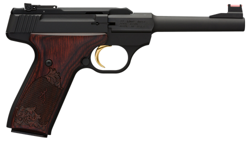 Browning 051519490 Buck Mark Challenge 22 LR 10+1 5.50" Polished Flats Steel Barrel, Matte Black Serrated Slide & Aluminum Frame, Engraved Rosewood Grip