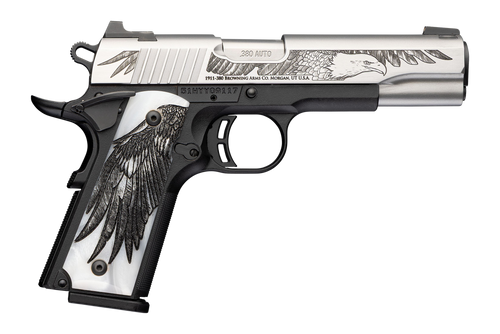 Browning 051126492 1911 Black Label Medallion 250 Commemorative Edition Full Size 380 ACP 8+1 4.25" Matte Stainless Steel Barrel & Serrated Slide w/Engraving, Matte Black Polymer Frame, White Imitatio