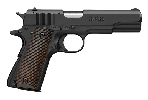 Browning 051063490 1911 A1 Full Size Frame 22 LR 10+1 4.25" Stainless Steel Barrel, Matte Black Serrated Slide, Matte Black Polymer Frame, Brown Composite Grip