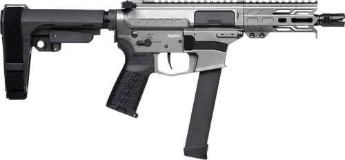 CMMG 99A290FTNG Banshee FE MkGs 9mm Luger 33+1 5" Black Nitride Threaded Barrel, M-LOK Handguard, Tungsten Cerakote Aluminum Receiver w/Picatinny Rail, Black Polymer CMMG RipBrace, CMMG Zeroed Grip