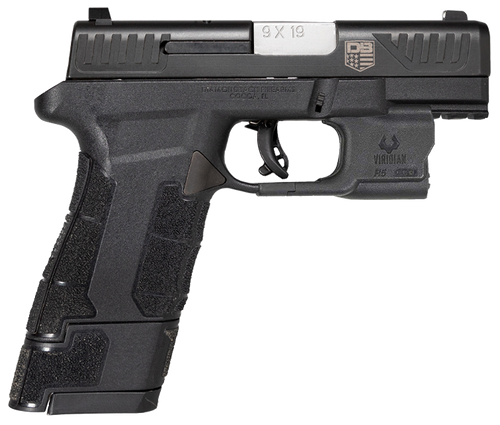 Diamondback DB0301P001 DBAM29 Sub-Compact 9mm Luger 3.50" 12+1,17+1 Overall Black Finish with Serrated Nitride Stainless Steel Slide, Polymer Grip & Picatinny Rail Includes Viridian Laser & Holster
