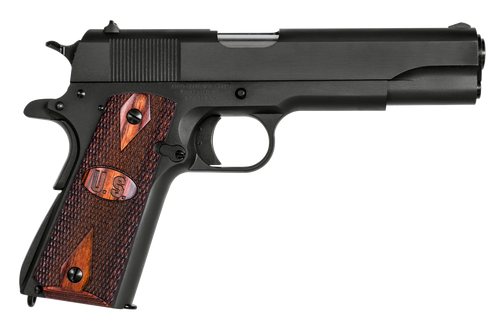 Auto-Ordnance 1911BKO9W 1911 A1 GI Spec 9mm Luger 9+1 5" Stainless Steel Barrel, Matte Black Serrated Carbon Steel Slide & Frame w/Beavertail, Checkered Wood w/Integrated US Logo Grip