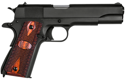 Auto-Ordnance 1911BKOW 1911 A1 GI Spec 45 ACP 7+1, 5" Stainless Steel Barrel, Matte Black Serrated Carbon Steel Slide & Frame w/Beavertail, Checkered Wood w/Integrated US Logo Grip