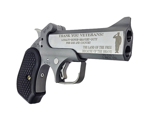 Bond Arms BA30THVET-45LC/410 30th Vet  45 Colt (Long Colt)/410 Gauge 2 Shot 4.25" Engraved Rough Matte Stainless Steel Barrel & Frame, Black Rubber Grip