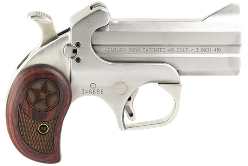 Bond Arms BAC2K Century 2000 45 Colt (LC)/410 Gauge 2rd 3.50"  Stainless Steel Double Barrel & Frame, Auto Extractor & Rebounding Hammer, Blade Front/Fixed Rear Sights, Rosewood Grip, Manual Safety