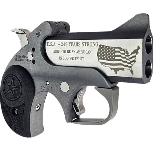 Bond Arms BA30TH-45LC/410 30th Anniversary  45 Colt (Long Colt)/410 Gauge 2 Shot 3" Engraved Matte Stainless Steel Barrel & Rough Matte Stainless Steel Frame, Black Rubber Grips