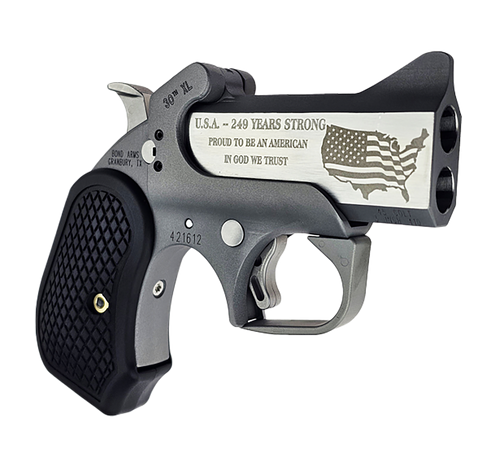 Bond Arms BA30THXL-45LC/410 30th Anniversary XL 45 Colt (Long Colt)/410 Gauge 2 Shot 3" Engraved Matte Stainless Steel Barrel & Rough Matte Stainless Steel Frame, Black Extended B6 Resin Grips