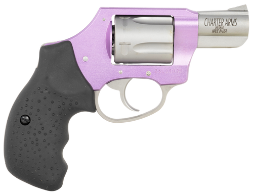 Charter Arms 53841 Undercover Lite Lavender Lady Small 38 Special 5rd 2" Stainless Steel Barrel & Cylinder, Lavender Aluminum Frame, Black Finger Grooved Rubber Grip, Concealed Hammer