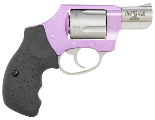 Charter Arms 53841 Undercover Lite Lavender Lady Small 38 Special 5rd 2" Stainless Steel Barrel & Cylinder, Lavender Aluminum Frame, Black Finger Grooved Rubber Grip, Concealed Hammer