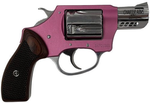 Charter Arms 53805 Coyote  380 ACP 5 Shot 2" High Polished Ported Barrel, High Polished Cylinder, Pink Aluminum Frame, Rosewood Checkered Grip, Exposed Hammer