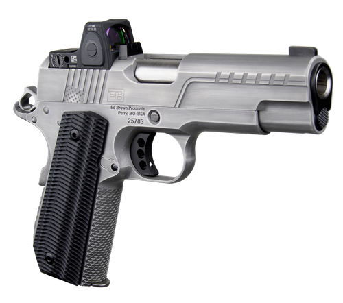 Ed Brown FX2SS FX2  45 ACP 7+1 4.25" Recessed Crown Barrel, Stainless Steel Engraved American Flag/Serrated Slide, Stainless Steel Frame, Trijicon RMRcc 3.25 MOA Sight